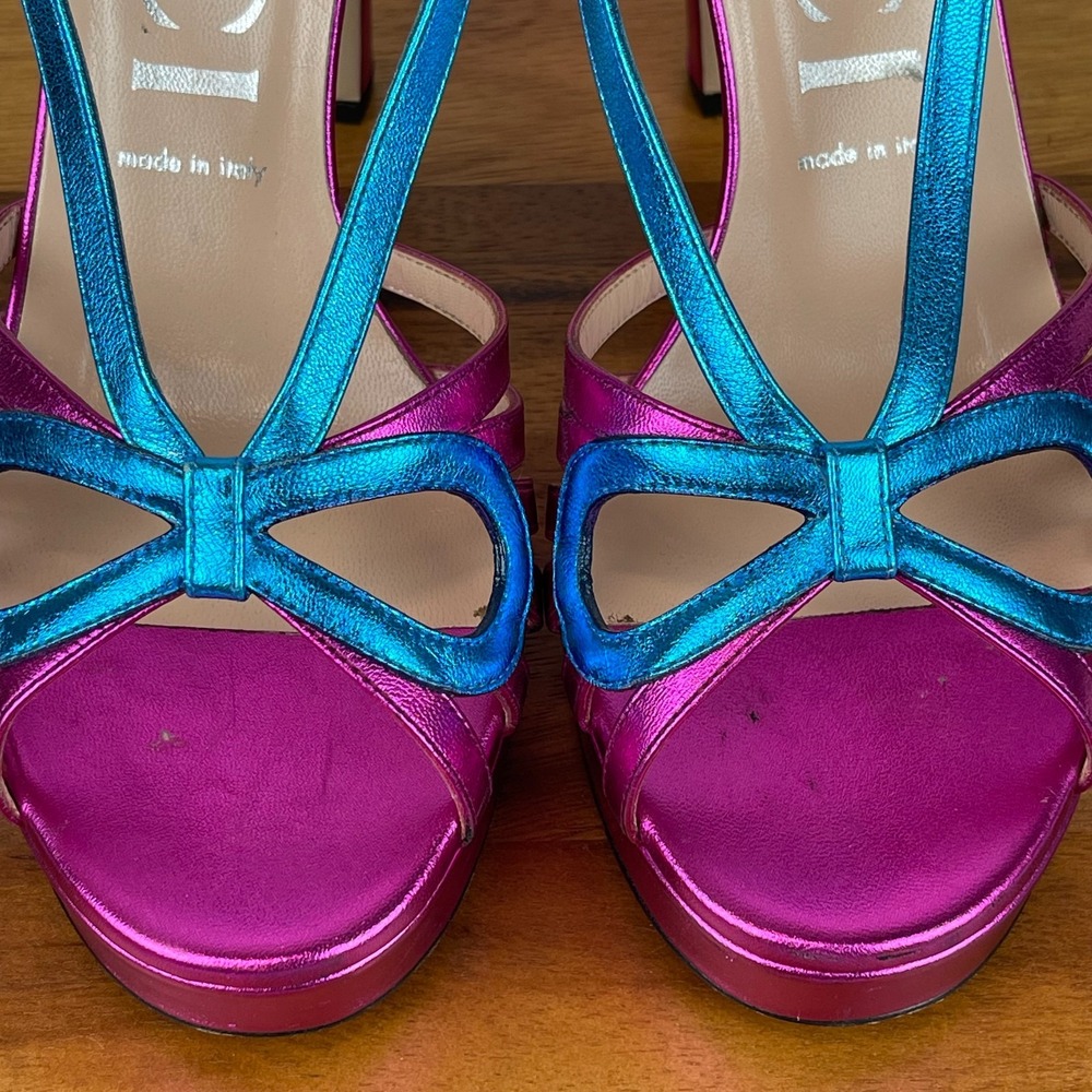 Womens Gucci Holiday 2018 Crystal Zephyra Platform Metallic Heels Size 39 US 9 - Picture 10 of 16
